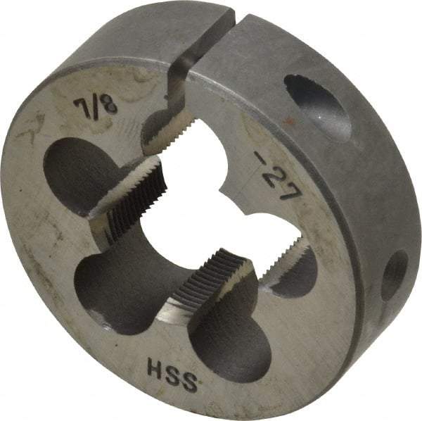 Interstate - 7/8-27 UNS Thread, 2" Outside Diam High Speed Steel Round Die - Right Hand Thread, Adjustable - Exact Tool & Supply
