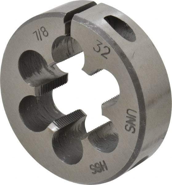 Interstate - 7/8-32 UNS Thread, 2" Outside Diam High Speed Steel Round Die - Right Hand Thread, Adjustable - Exact Tool & Supply