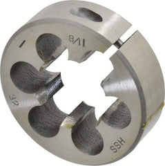 Interstate - 1-1/8 - 32 UNS Thread, 2-1/2" Outside Diam High Speed Steel Round Die - Right Hand Thread, Adjustable - Exact Tool & Supply