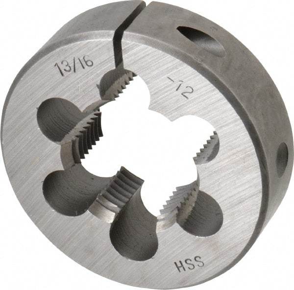 Interstate - 1-3/16 - 12 UNS Thread, 2-1/2" Outside Diam High Speed Steel Round Die - Right Hand Thread, Adjustable - Exact Tool & Supply