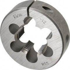 Interstate - 1-3/16 - 12 UNS Thread, 2-1/2" Outside Diam High Speed Steel Round Die - Right Hand Thread, Adjustable - Exact Tool & Supply