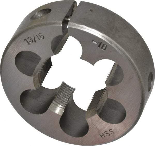 Interstate - 1-3/16 - 18 UNEF Thread, 2-1/2" Outside Diam High Speed Steel Round Die - Right Hand Thread, Adjustable - Exact Tool & Supply