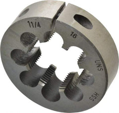 Interstate - 1-1/4 - 16 UNS Thread, 2-1/2" Outside Diam High Speed Steel Round Die - Right Hand Thread, Adjustable - Exact Tool & Supply