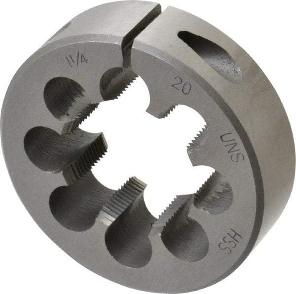 Interstate - 1-1/4 - 20 UNS Thread, 2-1/2" Outside Diam High Speed Steel Round Die - Right Hand Thread, Adjustable - Exact Tool & Supply