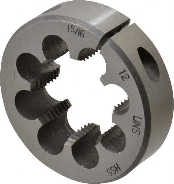 Interstate - 1-5/16 - 12 UNS Thread, 2-1/2" Outside Diam High Speed Steel Round Die - Right Hand Thread, Adjustable - Exact Tool & Supply
