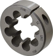 Interstate - 1-5/16 - 12 UNS Thread, 2-1/2" Outside Diam High Speed Steel Round Die - Right Hand Thread, Adjustable - Exact Tool & Supply