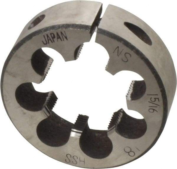 Interstate - 1-5/16 - 18 UNEF Thread, 2-1/2" Outside Diam High Speed Steel Round Die - Right Hand Thread, Adjustable - Exact Tool & Supply