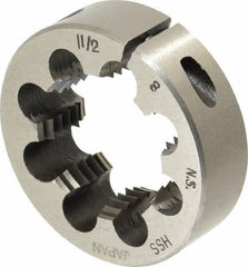 Interstate - 1-1/2 - 8 UNS Thread, 2-1/2" Outside Diam High Speed Steel Round Die - Right Hand Thread, Adjustable - Exact Tool & Supply