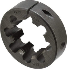 Interstate - 1-1/2 - 20 UNS Thread, 2-1/2" Outside Diam High Speed Steel Round Die - Right Hand Thread, Adjustable - Exact Tool & Supply