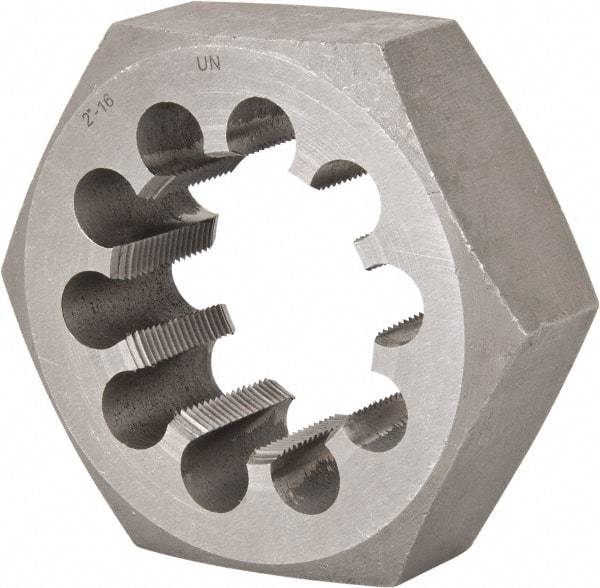 Interstate - 2-16 UNS Thread, 3-1/2" Hex, Right Hand Thread, Hex Rethreading Die - Carbon Steel, 1-1/4" Thick - Exact Tool & Supply