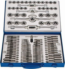 Interstate - M6x1.00 to M18x1.50 Tap, Metric Coarse, Metric Fine, NPT, UNC, UNF, Tap and Die Set - Carbon Steel, Carbon Steel Taps, Adjustable, 110 Piece Set with Metal Case - Exact Tool & Supply