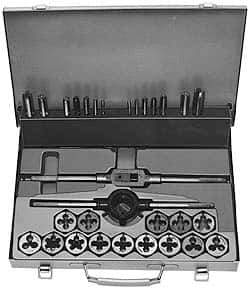 Interstate - 1/4-20 to 3/4-16 Tap, UNC, UNF, Tap and Die Set - High Speed Steel, High Speed Steel Taps, Nonadjustable, 30 Piece Set with Metal Case - Exact Tool & Supply