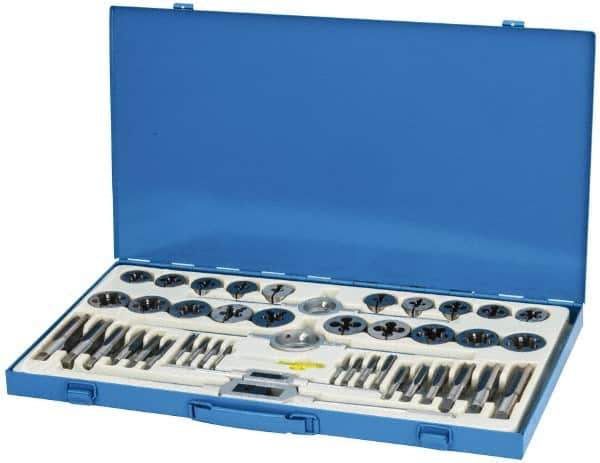 Interstate - 1/4-20 to 1-14 Tap, UNC, UNF, Tap and Die Set - Carbon Steel, Carbon Steel Taps, Adjustable, 45 Piece Set with Metal Case - Exact Tool & Supply