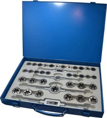 Interstate - M6x1.00 to M18x1.50 Tap, NPT, UNC, Tap and Die Set - High Speed Steel, High Speed Steel Taps, Adjustable, 110 Piece Set with Metal Case - Exact Tool & Supply