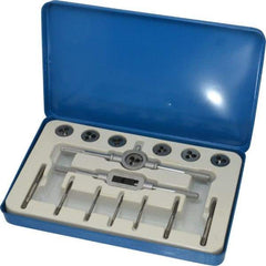 Interstate - #2-56 to #10-32 Tap, #4-40 to #4-40 Die, UNC, UNF, Tap and Die Set - Carbon Steel, Carbon Steel Taps, Adjustable, 16 Piece Set with Metal Case - Exact Tool & Supply