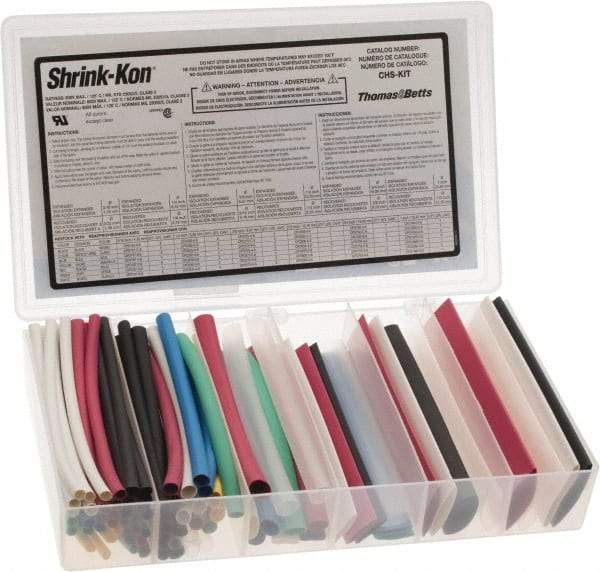 Thomas & Betts - 86 Piece, Multicolor, Heat Shrink Electrical Tubing Kit - 2:1 Shrink Ratio, Flame Retardant, Polyolefin - Exact Tool & Supply