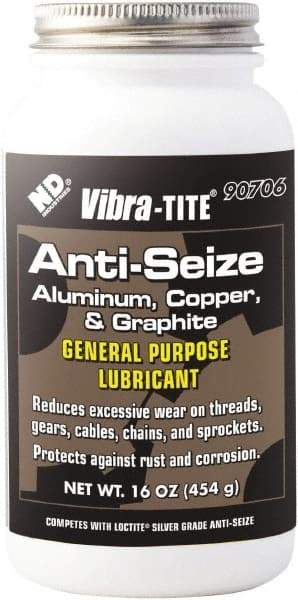 Vibra-Tite - 16 oz Can Anti-Seize Anti-Seize Lubricant - Aluminum/Copper/Graphite, -65 to 1,600°F, Silver Colored, Water Resistant - Exact Tool & Supply