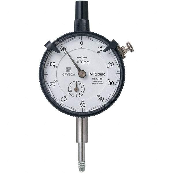 Mitutoyo - 10mm Range, 0-100 Dial Reading, 0.01mm Graduation Dial Drop Indicator - 57mm Dial, 1mm Range per Revolution, 0.013mm Accuracy, Revolution Counter - Exact Tool & Supply