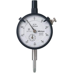 Mitutoyo - 10mm Range, 0-100 Dial Reading, 0.01mm Graduation Dial Drop Indicator - 57mm Dial, 1mm Range per Revolution, 0.013mm Accuracy, Revolution Counter - Exact Tool & Supply
