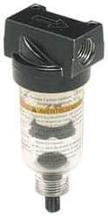 Wilkerson - 1/4" Port Coalescing Filter - Polycarbonate Bowl, Piston Drain, 150 Max psi, 1.69" Wide x 4.26" High - Exact Tool & Supply