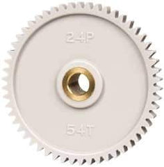 Made in USA - 24 Pitch, 2-1/4" Pitch Diam, 2.333" OD, 54 Tooth Spur Gear - 1/4" Face Width, 5/16" Bore Diam, 43/64" Hub Diam, 20° Pressure Angle, Acetal - Exact Tool & Supply