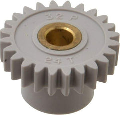Made in USA - 32 Pitch, 3/4" Pitch Diam, 13/16" OD, 24 Tooth Spur Gear - 3/16" Face Width, 3/16" Bore Diam, 1/2" Hub Diam, 20° Pressure Angle, Acetal - Exact Tool & Supply