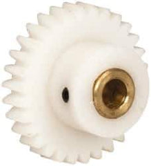 Made in USA - 32 Pitch, 15/16" Pitch Diam, 1" OD, 30 Tooth Spur Gear - 3/16" Face Width, 3/16" Bore Diam, 9/16" Hub Diam, 20° Pressure Angle, Acetal - Exact Tool & Supply