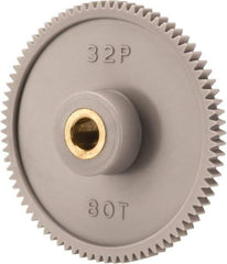 Made in USA - 32 Pitch, 2-1/2" Pitch Diam, 2-9/16" OD, 80 Tooth Spur Gear - 3/16" Face Width, 5/16" Bore Diam, 13/16" Hub Diam, 20° Pressure Angle, Acetal - Exact Tool & Supply
