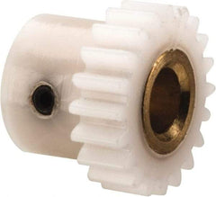 Made in USA - 48 Pitch, 5/12" Pitch Diam, 0.458" OD, 20 Tooth Spur Gear - 1/8" Face Width, 1/8" Bore Diam, 11/32" Hub Diam, 20° Pressure Angle, Acetal - Exact Tool & Supply