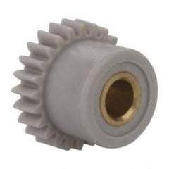 Made in USA - 48 Pitch, 1/2" Pitch Diam, 0.542" OD, 24 Tooth Spur Gear - 1/8" Face Width, 1/8" Bore Diam, 13/32" Hub Diam, 20° Pressure Angle, Acetal - Exact Tool & Supply