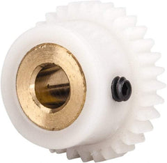 Made in USA - 48 Pitch, 0.667" Pitch Diam, 0.708" OD, 32 Tooth Spur Gear - 1/8" Face Width, 3/16" Bore Diam, 35/64" Hub Diam, 20° Pressure Angle, Acetal - Exact Tool & Supply