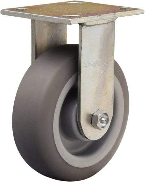 Hamilton - 6" Diam x 2" Wide x 7-1/2" OAH Top Plate Mount Rigid Caster - Rubber Mold on Polyolefin, 410 Lb Capacity, Straight Roller Bearing, 4 x 4-1/2" Plate - Exact Tool & Supply