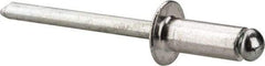 Marson - Button Head Aluminum Open End Blind Rivet - Steel Mandrel, 3/16" to 1/4" Grip, 3/8" Head Diam, 0.192" to 0.196" Hole Diam, 0.45" Length Under Head, 3/16" Body Diam - Exact Tool & Supply