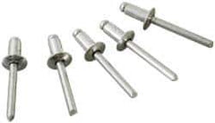Marson - Button Head Aluminum Open End Blind Rivet - Steel Mandrel, 5/16" to 3/8" Grip, 1/4" Head Diam, 0.129" to 0.133" Hole Diam, 0.525" Length Under Head, 1/8" Body Diam - Exact Tool & Supply