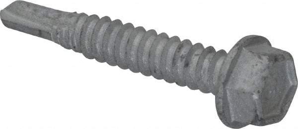 Buildex - 1/4", Hex Washer Head, Hex Drive, 1-1/2" Length Under Head, #3 Point, Self Drilling Screw - Steel - Exact Tool & Supply