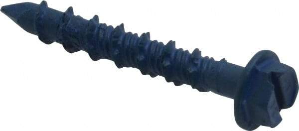 Made in USA - 3/16" Diam, 1-1/4" Length Under Head, Hex Drive, Concrete Screw & Masonry Fastener - Steel, Blue Climaseal Finish, Includes Drill Bit - Exact Tool & Supply