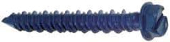 Made in USA - 1/4" Diam, 3-3/4" Length Under Head, Hex Drive, Concrete Screw & Masonry Fastener - Steel, Blue Climaseal Finish, Includes Drill Bit - Exact Tool & Supply