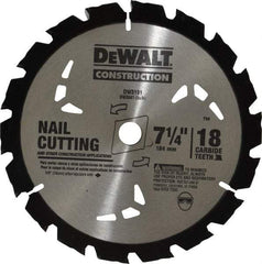DeWALT - 7-1/4" Diam, 5/8" Arbor Hole Diam, 18 Tooth Wet & Dry Cut Saw Blade - Carbide-Tipped, General Purpose Action, Diamond Arbor - Exact Tool & Supply