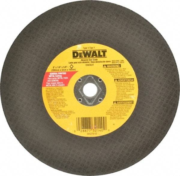 DeWALT - 8" Aluminum Oxide Cutoff Wheel - 1/8" Thick, 5/8" Arbor, 7,600 Max RPM, Use with Circular Saws - Exact Tool & Supply