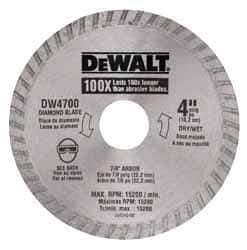 DeWALT - 4" Diam, 7/8" Arbor Hole Diam, Wet & Dry Cut Saw Blade - Diamond-Tipped, Standard Round Arbor - Exact Tool & Supply