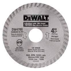 DeWALT - 4" Diam, 7/8" Arbor Hole Diam, Wet & Dry Cut Saw Blade - Diamond-Tipped, Standard Round Arbor - Exact Tool & Supply