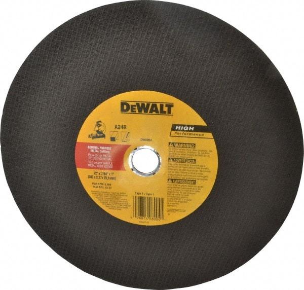 DeWALT - 12" Aluminum Oxide Cutoff Wheel - 7/64" Thick, 1" Arbor, 5,000 Max RPM, Use with Stationary Tools - Exact Tool & Supply