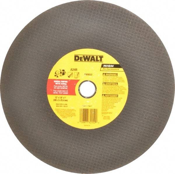 DeWALT - 12" Aluminum Oxide Cutoff Wheel - 1/8" Thick, 1" Arbor, 6,400 Max RPM, Use with Circular Saws - Exact Tool & Supply