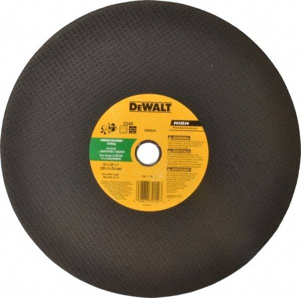 DeWALT - 14" Silicon Carbide Cutoff Wheel - 1/8" Thick, 1" Arbor, 5,500 Max RPM, Use with Circular Saws - Exact Tool & Supply