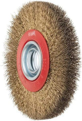 Value Collection - 7" OD, 1-1/4" Arbor Hole, Crimped Brass-Coated Steel Wheel Brush - 3/4" Face Width, 1-1/2" Trim Length, 0.014" Filament Diam, 6,000 RPM - Exact Tool & Supply
