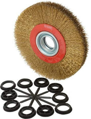 Value Collection - 7" OD, 1-1/4" Arbor Hole, Crimped Brass-Coated Steel Wheel Brush - 1" Face Width, 1-1/2" Trim Length, 0.014" Filament Diam, 6,000 RPM - Exact Tool & Supply