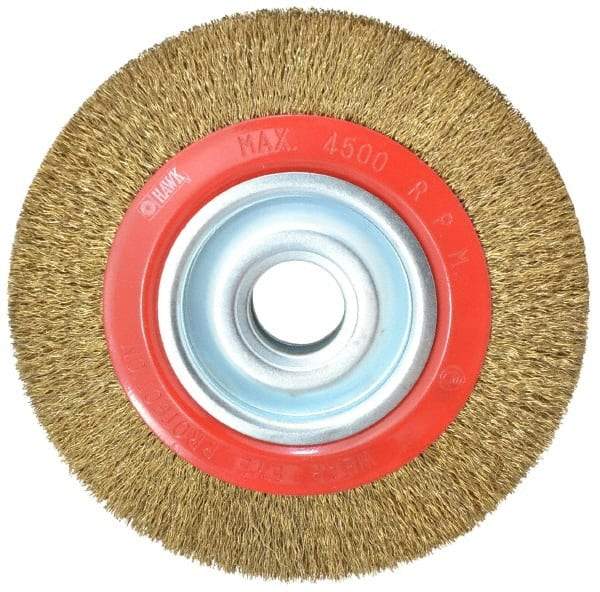 Value Collection - 8" OD, 1-1/4" Arbor Hole, Crimped Brass-Coated Steel Wheel Brush - 1" Face Width, 1-11/32" Trim Length, 0.014" Filament Diam, 4,500 RPM - Exact Tool & Supply