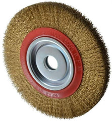 Value Collection - 10" OD, 1-1/4" Arbor Hole, Crimped Brass-Coated Steel Wheel Brush - 1" Face Width, 1-15/32" Trim Length, 0.014" Filament Diam, 3,000 RPM - Exact Tool & Supply
