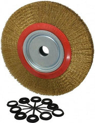 Value Collection - 12" OD, 1-1/4" Arbor Hole, Crimped Brass-Coated Steel Wheel Brush - 1-21/32" Face Width, 2-3/8" Trim Length, 0.014" Filament Diam, 3,000 RPM - Exact Tool & Supply