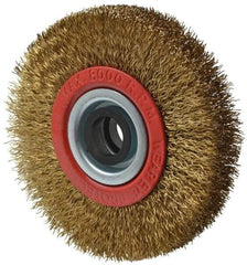 Value Collection - 4" OD, 3/4" Arbor Hole, Crimped Brass-Coated Steel Wheel Brush - 5/8" Face Width, 11/16" Trim Length, 0.012" Filament Diam, 8,000 RPM - Exact Tool & Supply